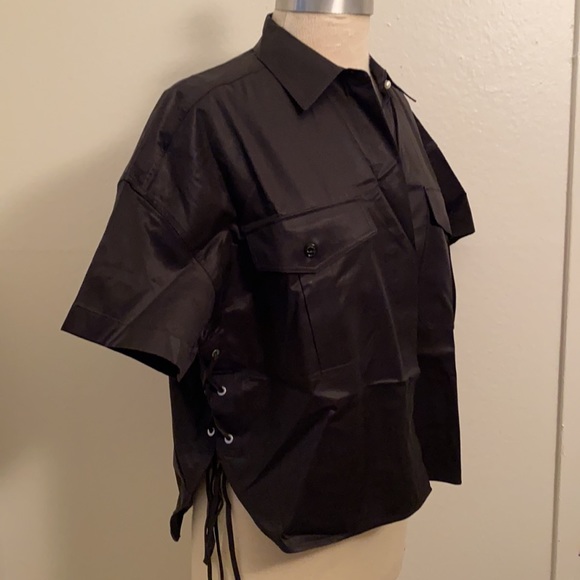 Rag & Bone Black Short Sleeve Button Down Hi-Low Shirt SP - Picture 3 of 9